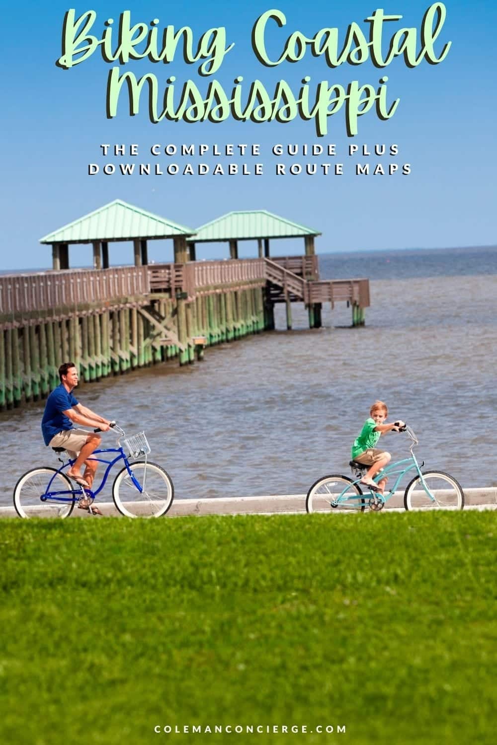 Family biking on beach Coastal Mississippi