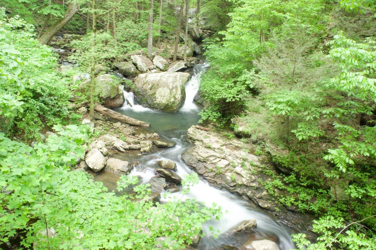 Over exposed frame of Daniels Creek with a slow shutter speed and no filter