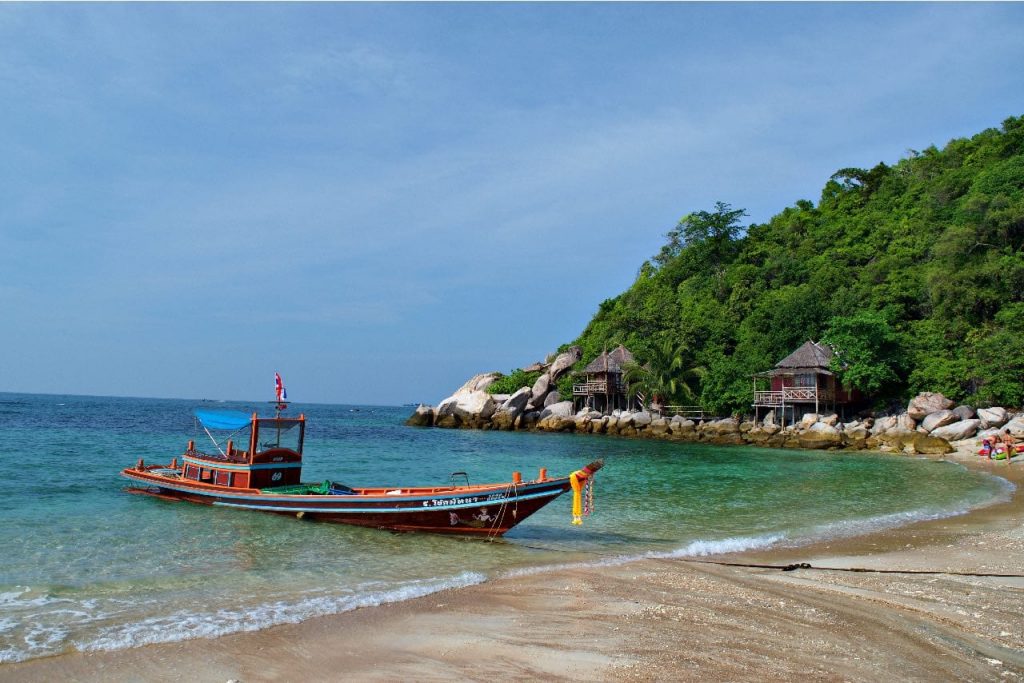 This is an image of Longtail boat on Koh Tao Island