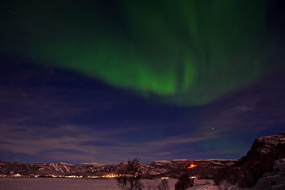 Northern lights over ski resort near Alta Norway