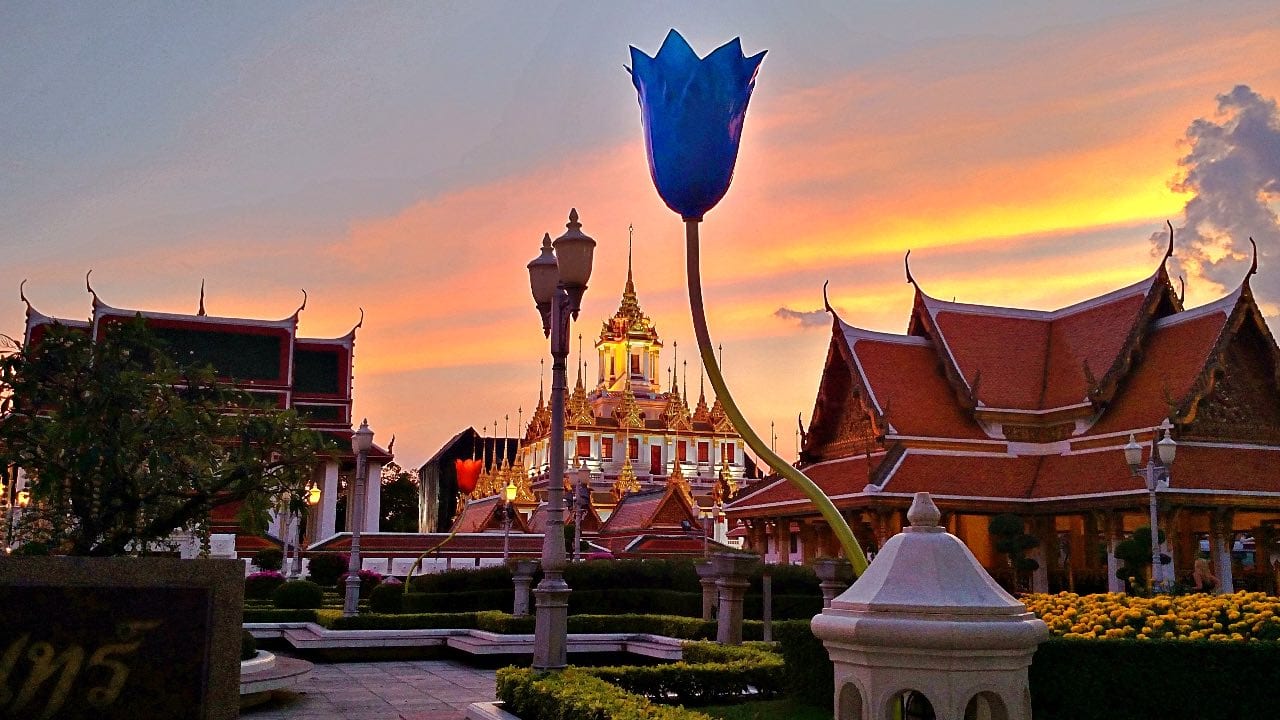 Bangkok temple at sunset