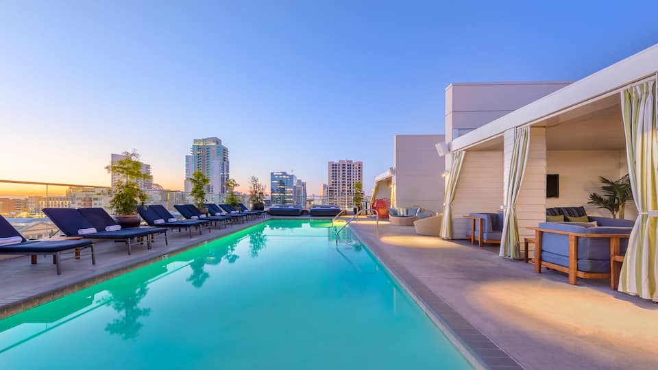 Romantic rooftop pool at the Andaz San Diego