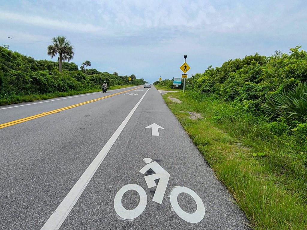 Bike lanes on A1A in front of Guana Tolomato Matanzas National Estuarine Research Reserve