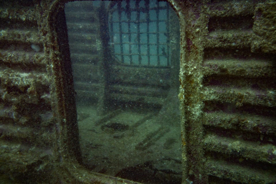 Looking inside the hovercraft wreck site - Panama City Beach