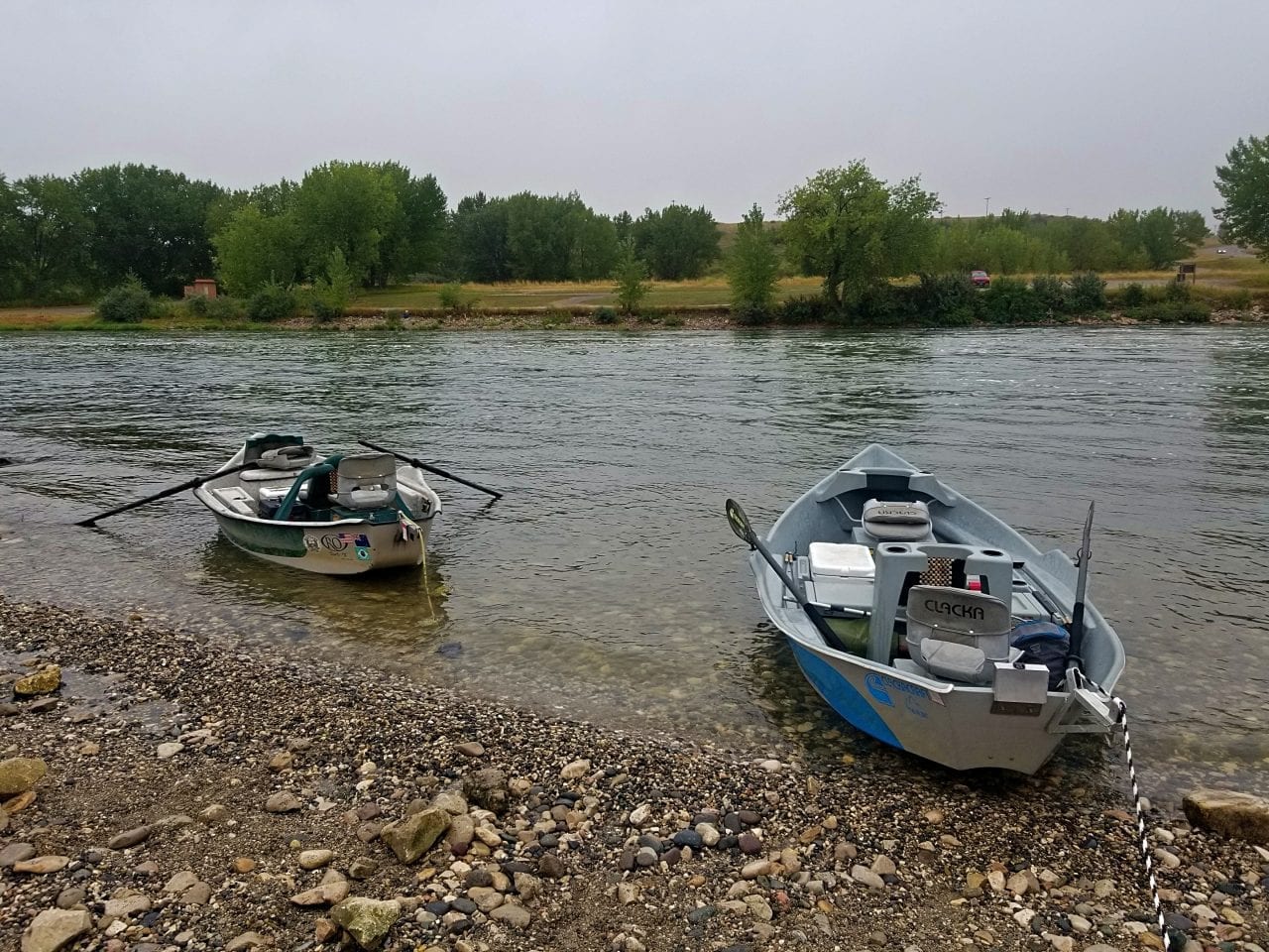 Small fishing boats on the Bighorn River