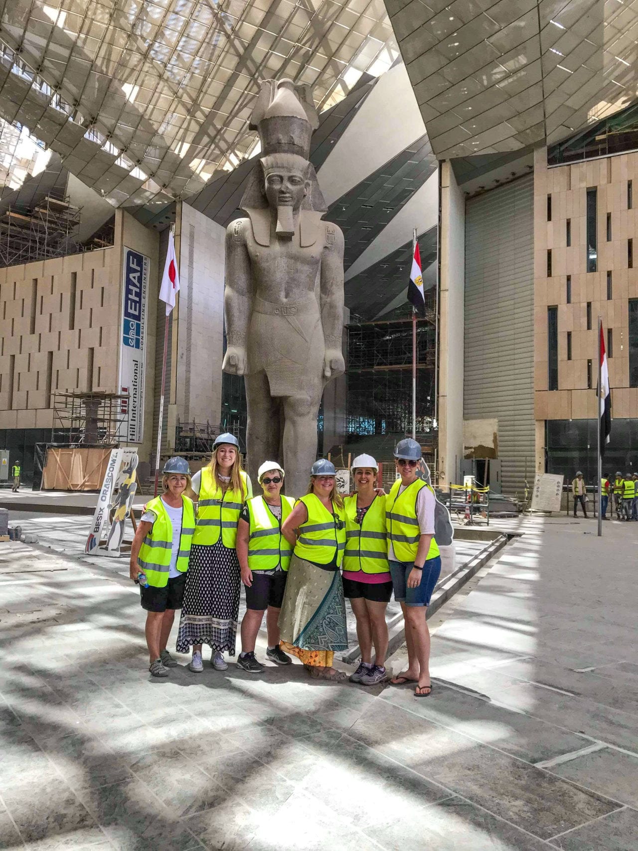 Group shot  inside the Grand Egyptian Museum