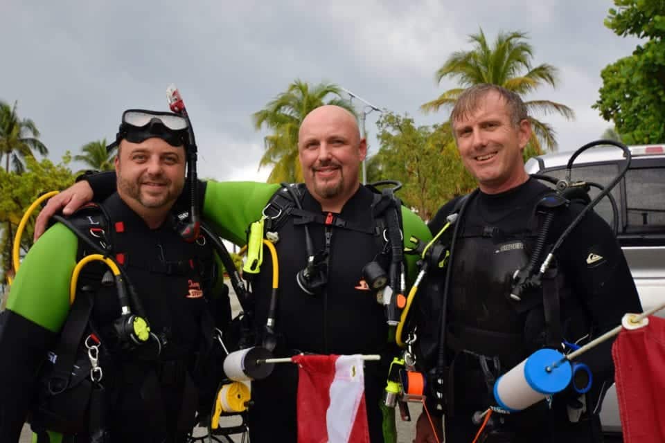 The boys getting ready to dive.  From left to right Mike-Curtis-Ed