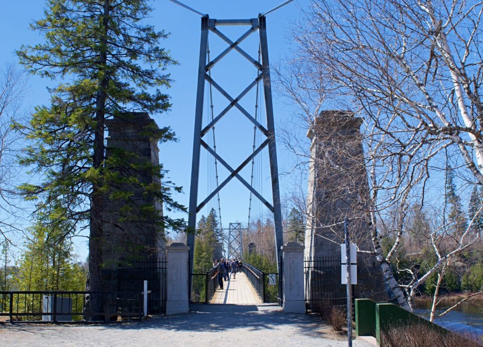 Entrance to the hanging bridge at Montmorency Falls 