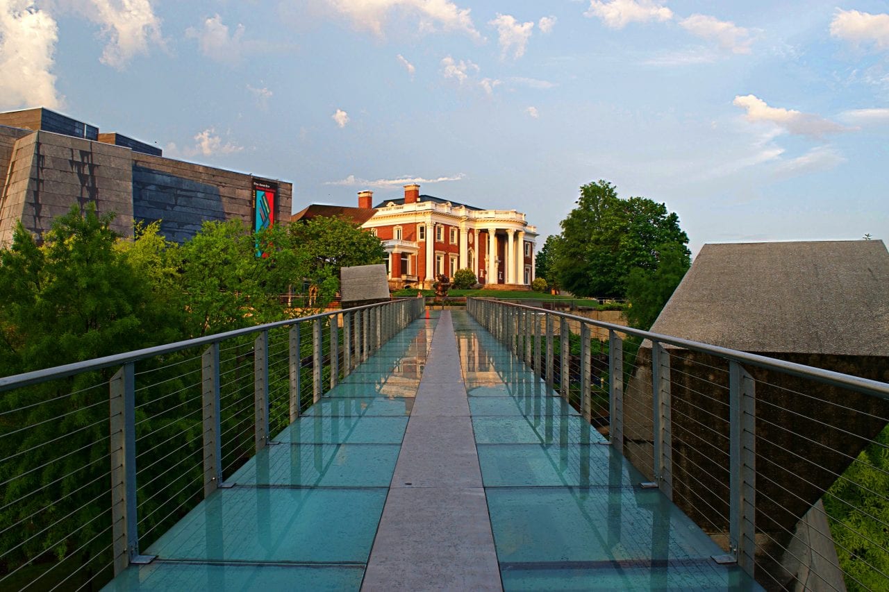The glass bridge at the Hunter Museum of Art