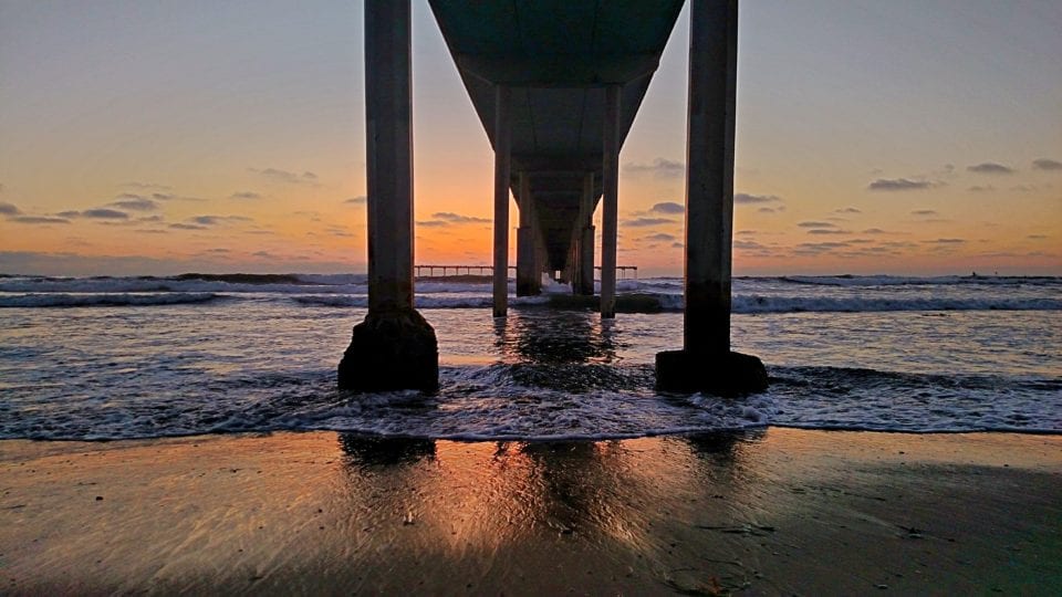 Our shot of Ocean Beach Pier pilings at sunset