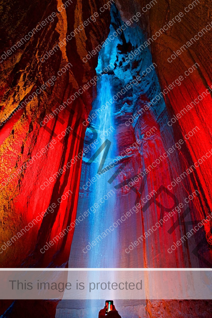 The Ruby Falls waterfall and light show.