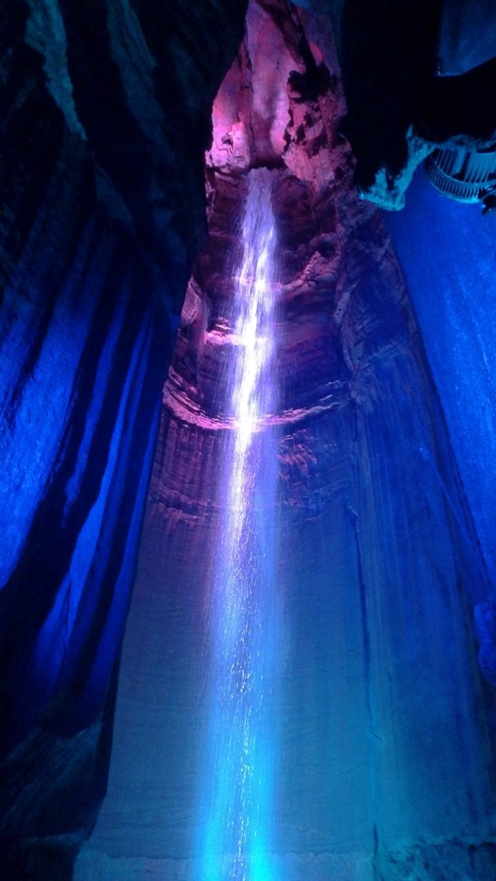 More of the famous light show in the Falls Room at Ruby Falls