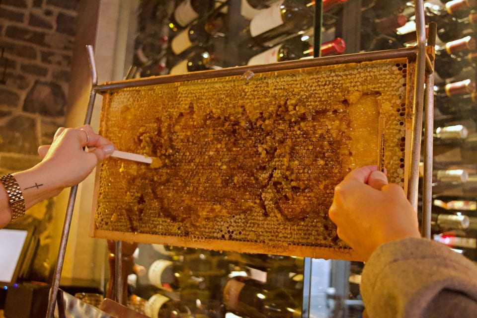 Sampling honey at Bistro Tournebroche