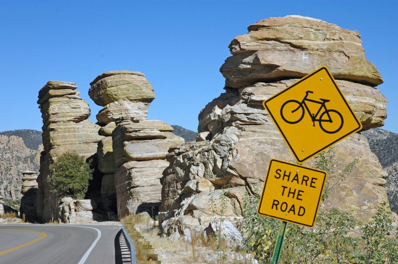 Share the road sign biking up Mt Lemmon 
