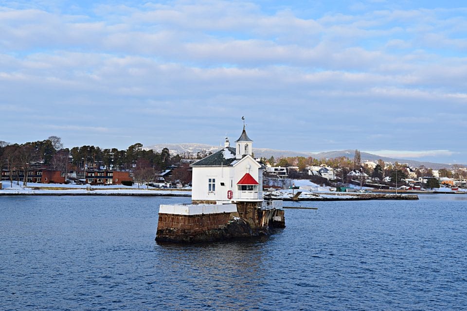 Small lighthouse in fjord in Oslo