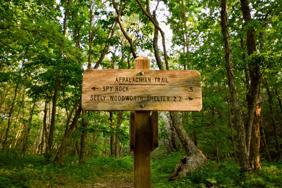 Spy Rock sign on the Appalachian Trail