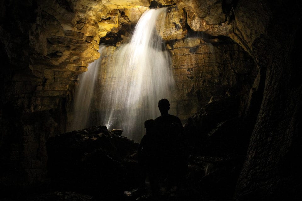 Underground waterfall Venado Caves (photo by Fausto Perez)