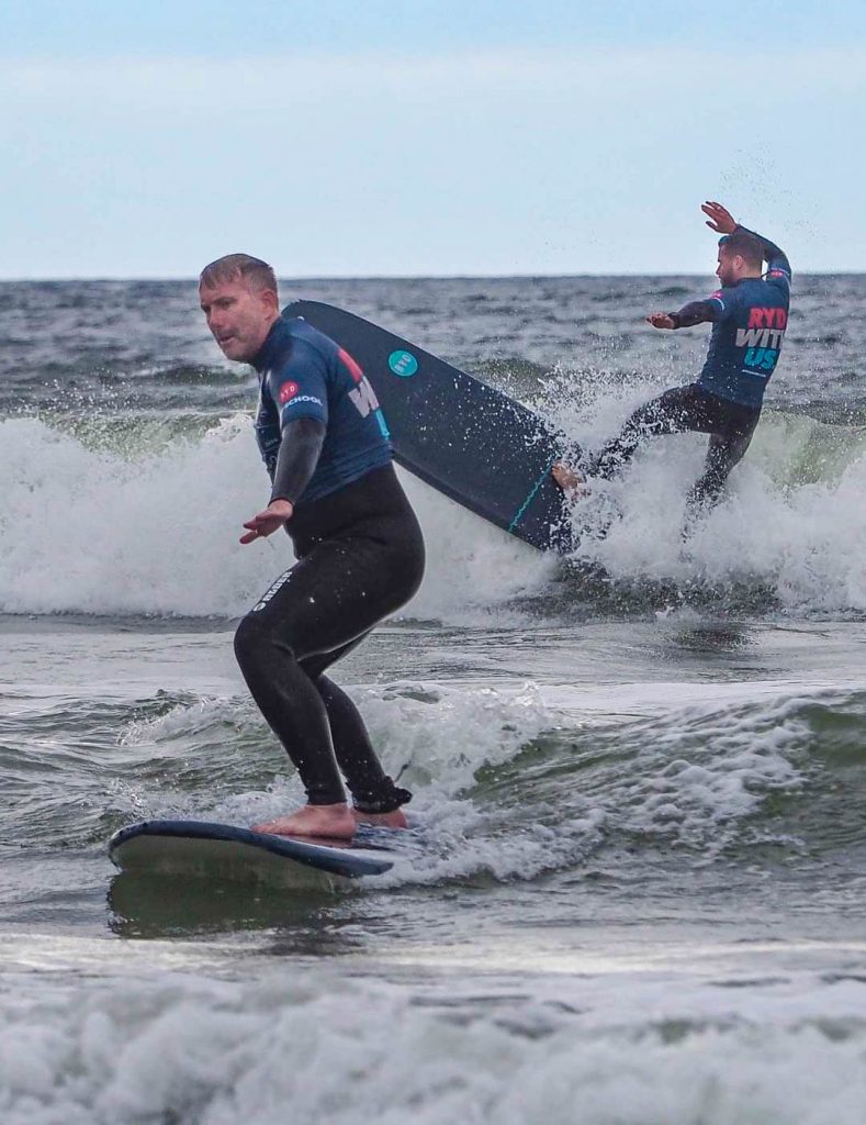 James and Ed surfing Rosnowlagh Beach - Photo by Pam LeBlanc
