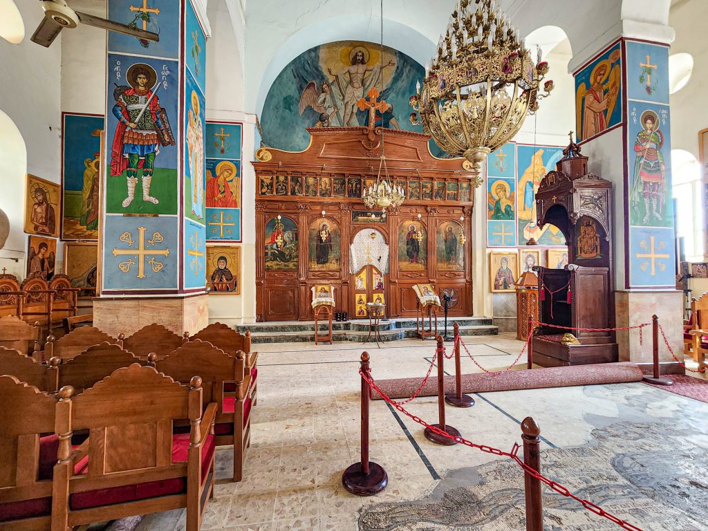 Madaba Jordan - Greek Orthodox Church  - interior - aka the Church of the Map. The mural is in the floor.