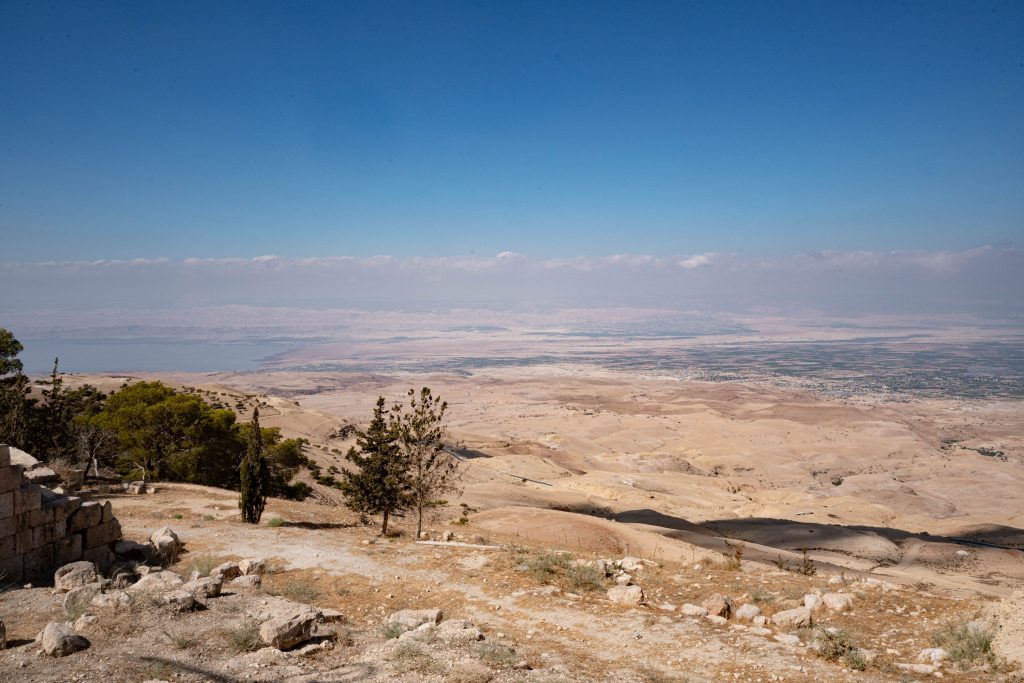 Moses' first glimpse of the Promised Land. Can you see the Dead Sea?