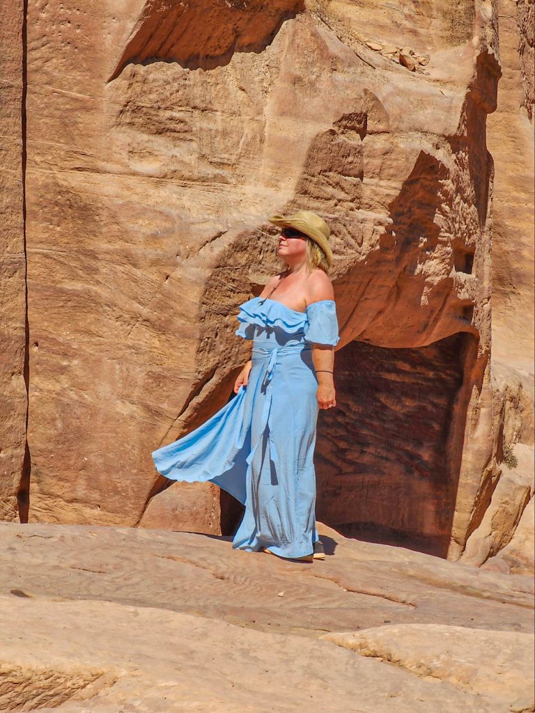 Jenn in Petra dressed for the desert