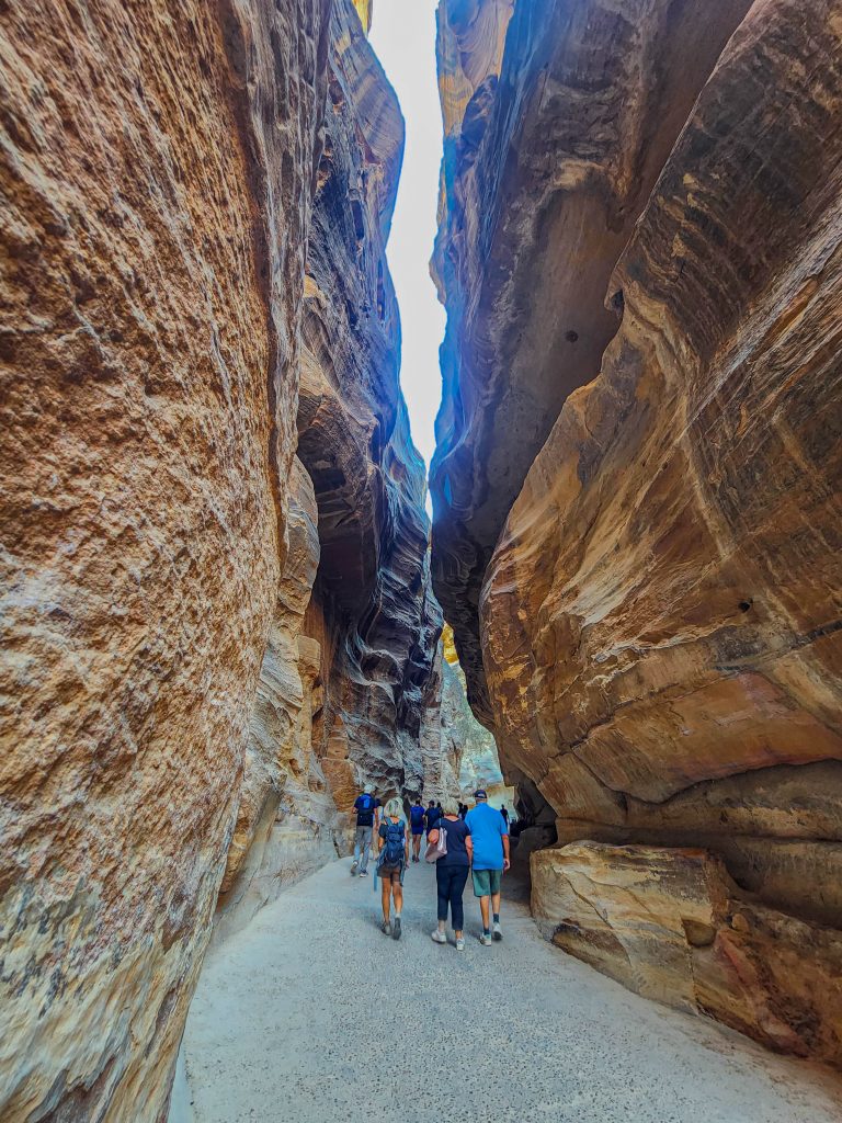 Photography in the Siq - notice how the picture is blown out because of the bright sky