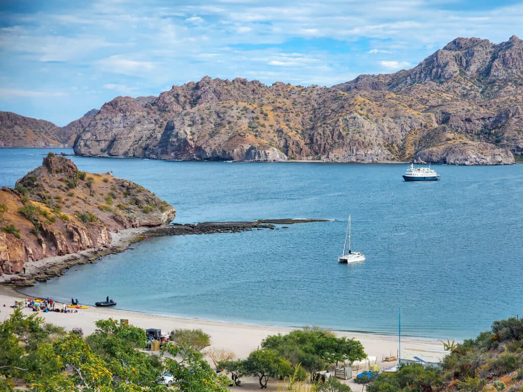 Bahia Agua Verde Baja with UnCruise Safari Voyager anchored