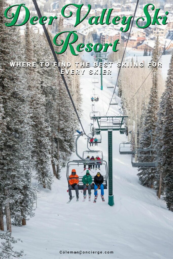 Skiers riding chair lift at Deer Valley Ski Resort