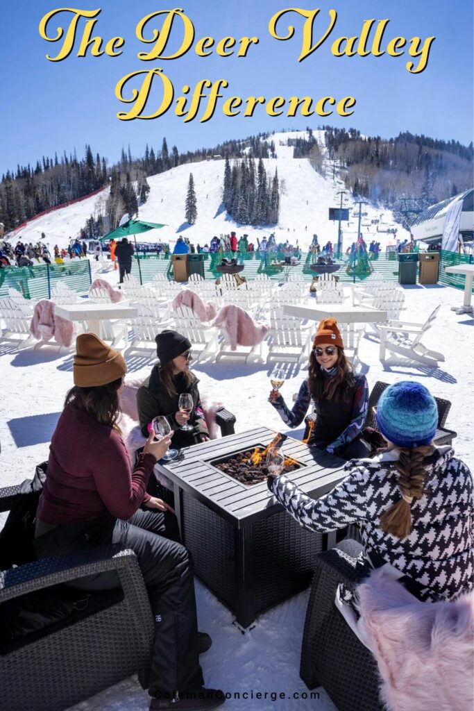 Women having wine by a fire pit at Deer Valley Ski Resort