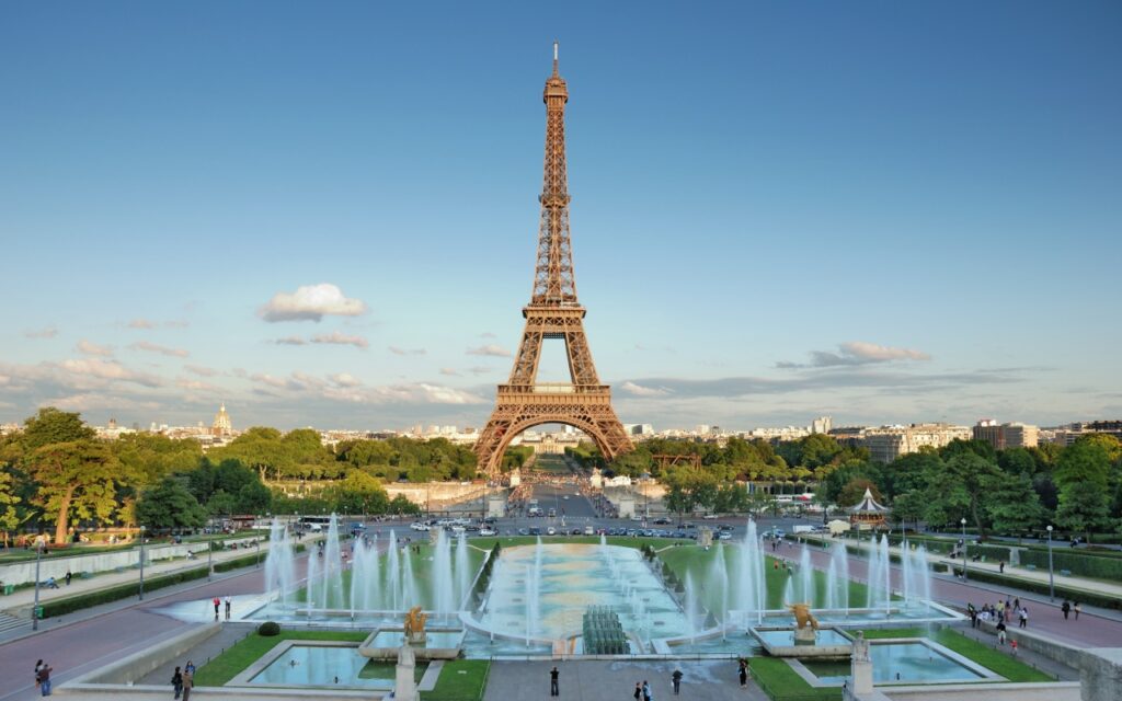 The Eiffel Tower seen from Trocadero, Paris, France 