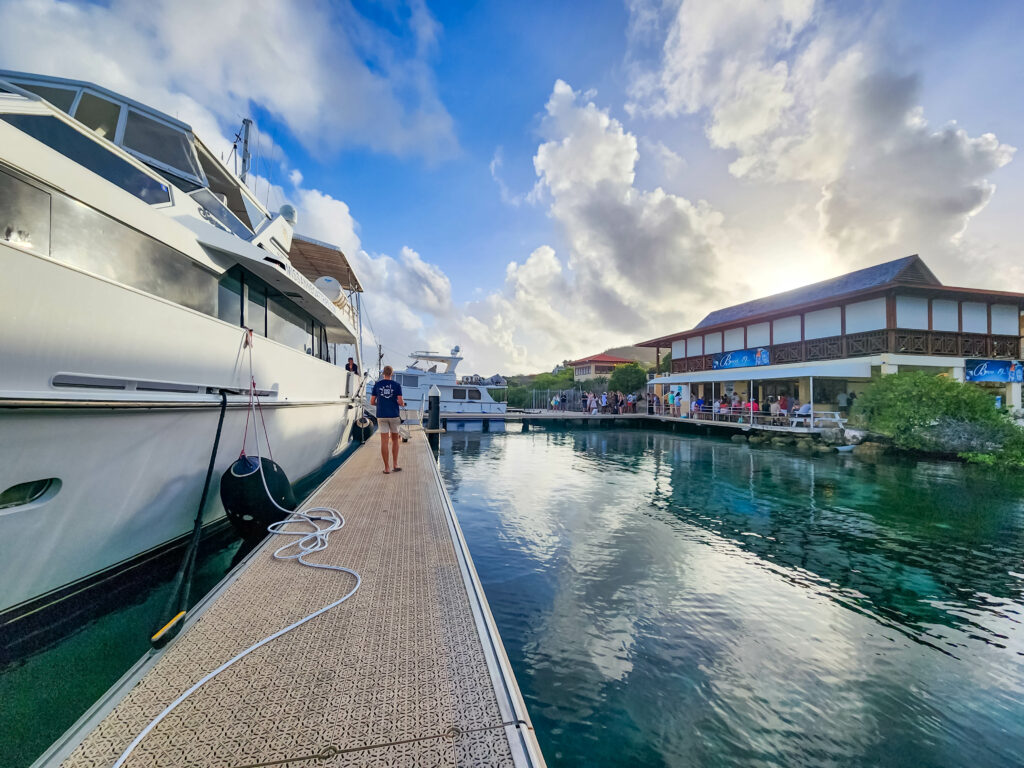 Boarding the Miss Ann Yacht from the dock at Sandals