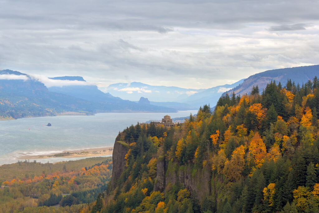 Fall Color Foliage at Vista house on Crown Point along Columbia River Gorge