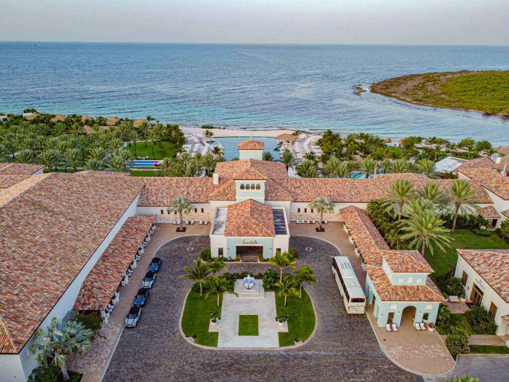 Aerial shot of the entrance to Sandals Real Curacao