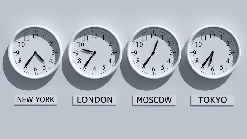 Time zone clocks show different times