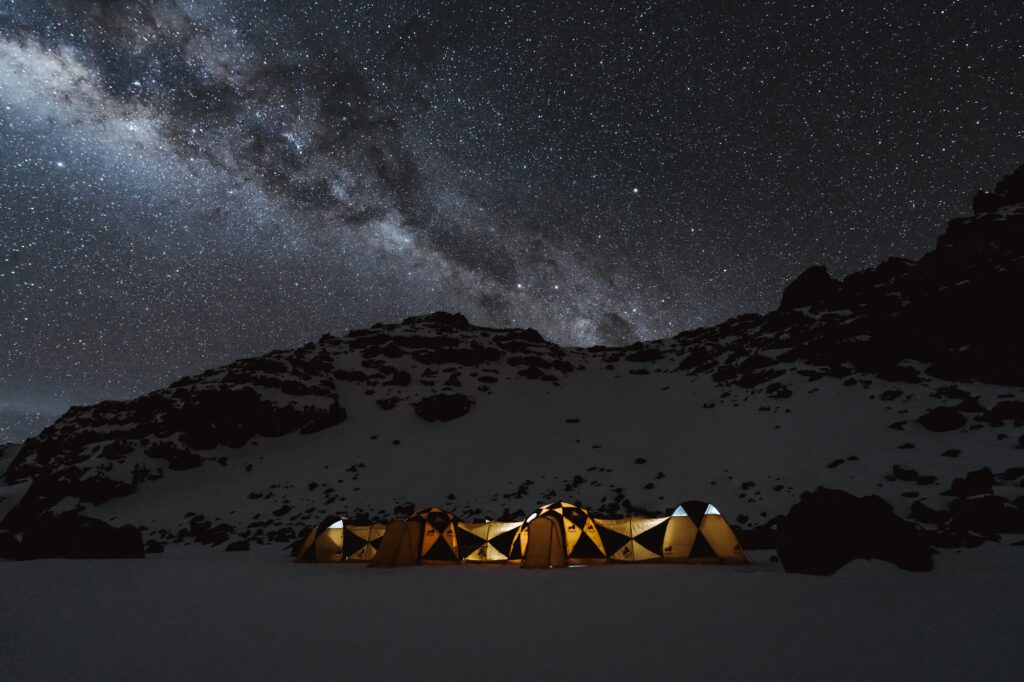 Dark starry night on Mt. Kilimanjaro