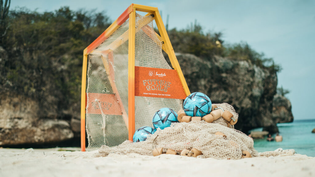 The Future Goals program repurposes plastic waste and fishing nets lost at sea into soccer goals for local primary school children in Curaçao and beyond.
